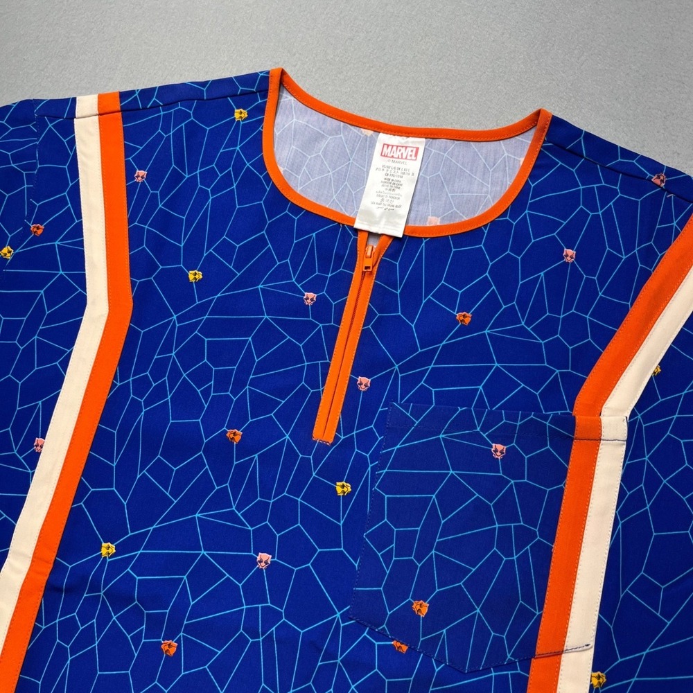 Marvel‎ Black Panther Disney Parks Scrub Top Blue Orange Zip Mens Large NWT